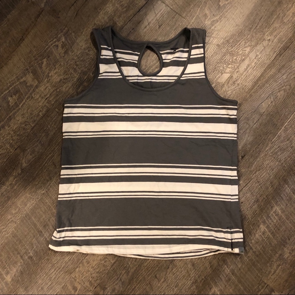 Horny Toad Gray and White Striped Keyhole Tank Top